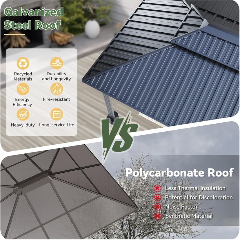 Aoxun Hardtop Gazebo 10x12, Aluminum Frame Canopy with Double Galvanized Steel Roof, Outdoor Gazebo with Breathable Netting and Privacy Curtain for Backyard