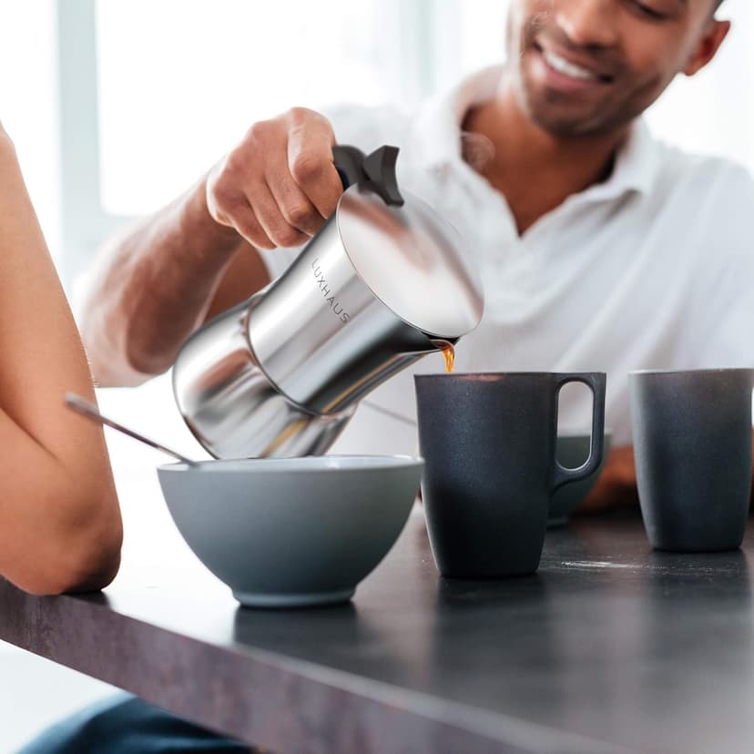 LuxHaus Moka Pot - 3 Cup Stovetop Espresso Maker - 100% Stainless Steel Italian and Cuban Mocha Coffee Maker