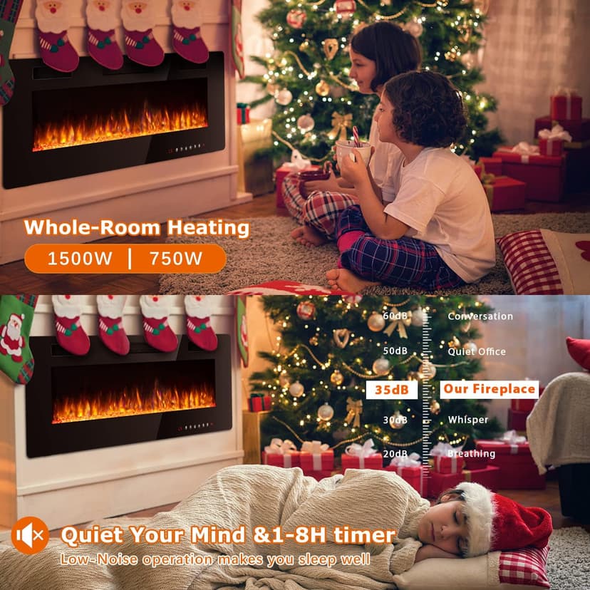 Vitesse 72 inch Ultra-Thin Electric Fireplace in-Wall Recessed and Wall Mounted Fireplace Heater,Linear Fireplace with Multicolor Flame,Timer,Low Noise,750/1500W,Touch Screen & Remote Control(72’’)