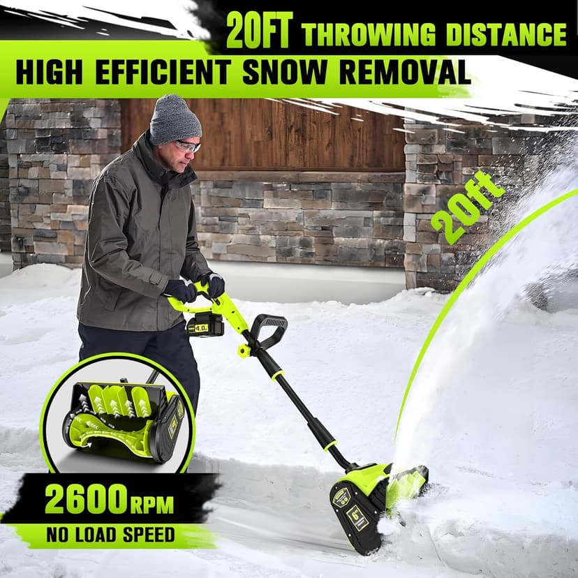 40V 13 inch Cordless Snow Blower, 4.0Ah Snow Blower Battery Powered with Directional Plate, Brushless Electric Snow Shovel for Pathway, Patio, Deck, Driveway, Green