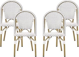 Christopher Knight Home Philomena Outdoor French Bistro Chair (Set of 4), Gray + White + Bamboo Print Finish