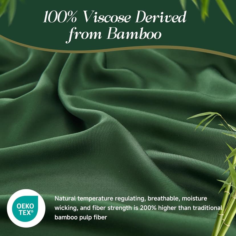 Simple&Opulence 100% Organic Viscose Derived from Bamboo Bed Sheet Set 4 Piece, Breathable Cooling Bedding Set with 15" Deep Pockets, Luxury Ultra Soft for Hot Sleepers (Dark Green,King)
