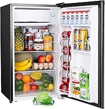 Upstreman 3.2 Cu.Ft Mini Fridge with Freezer, Single Door Mini Fridge, Dorm Fridge, Adjustable Thermostat, Mini Refrigerator for Bedroom, Office, Dorm, Black-BR321