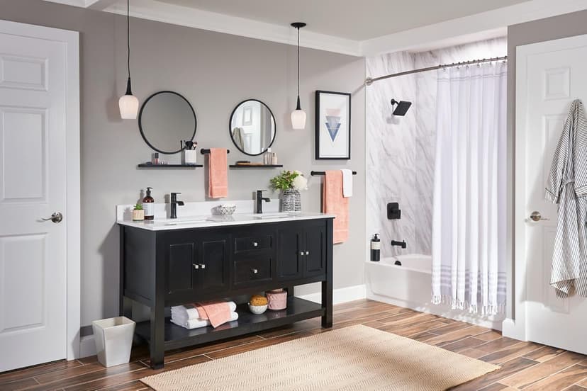 Moen Genta LX Matte Black One-Handle Modern Bathroom Sink Faucet with Optional Deckplate and Low-Arc Spout for Bath Countertop, 6702BL