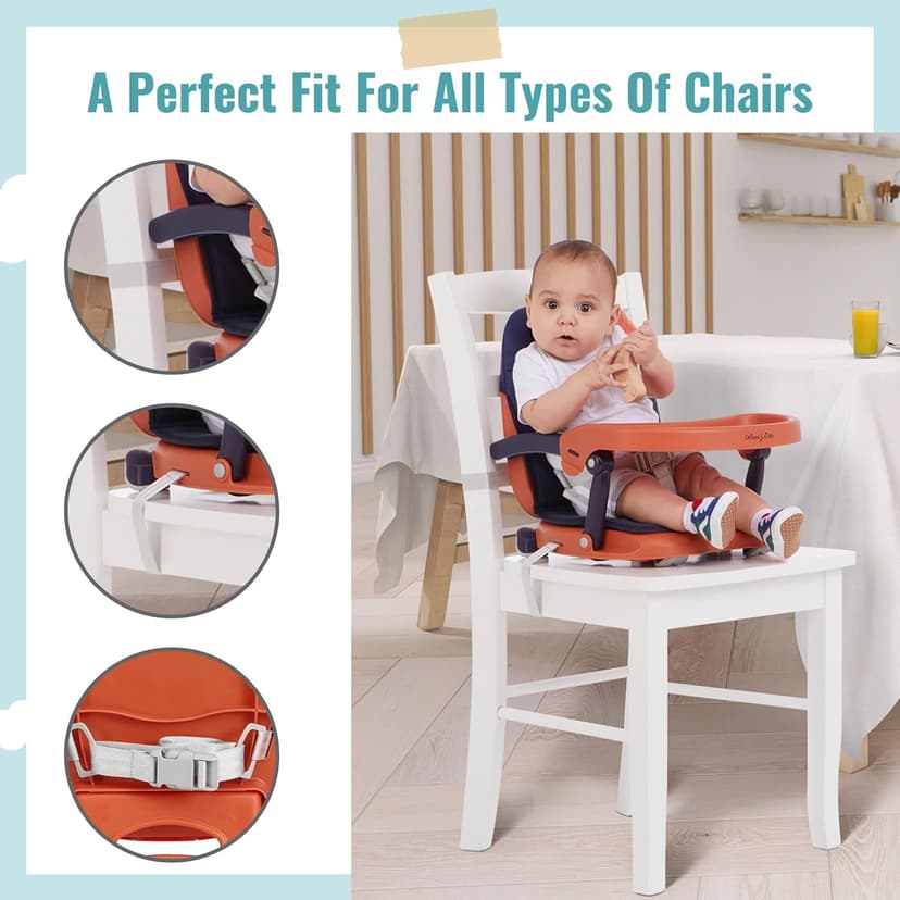 Dream On Me Munch N Go Booster Seat for Dining Table, Lightweight Compact Fold Travel Booster Seat, 3-in-1 Convertible, Four Level Height Adjustment and Easy Tray Removal