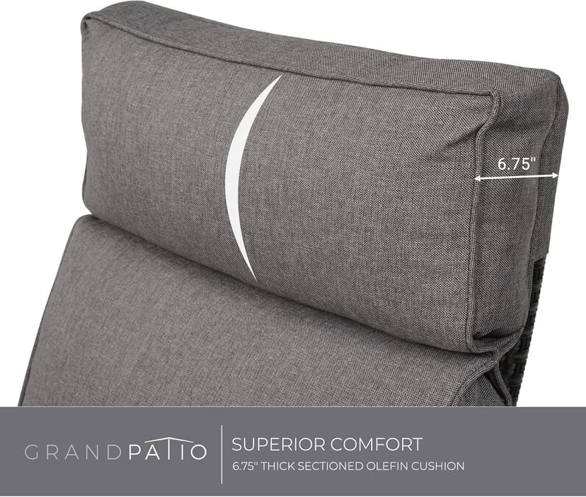 Grand patio Outdoor Recliner with Independent Adjustable Back and Footrest, Air Pump 150° Lay Flat Reclining Chair Removable Olefin Cushion Flip-Up Table Wicker Grey 1PC