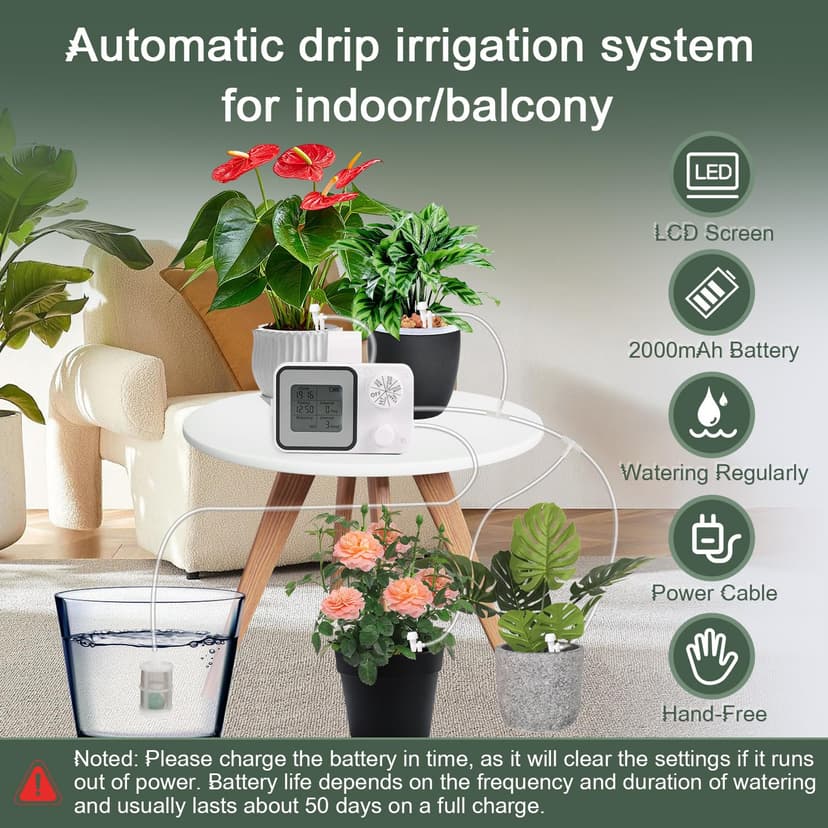 [2025 Upgraded] Automatic Watering System for 15 Potted Plants, Plant Watering Devices, Drip Irrigation System, Automatic Plant Waterer Indoor with Digital Programmable Water Timer