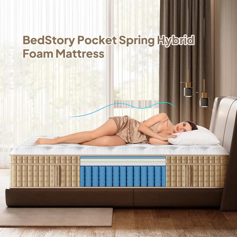 BedStory King Mattress 14 Inch Hybrid Plush Mattresses Gel Memory Foam & Pocket Spring Bed for Back Pain Relief, Fiberglass-Free, CertiPUR-US