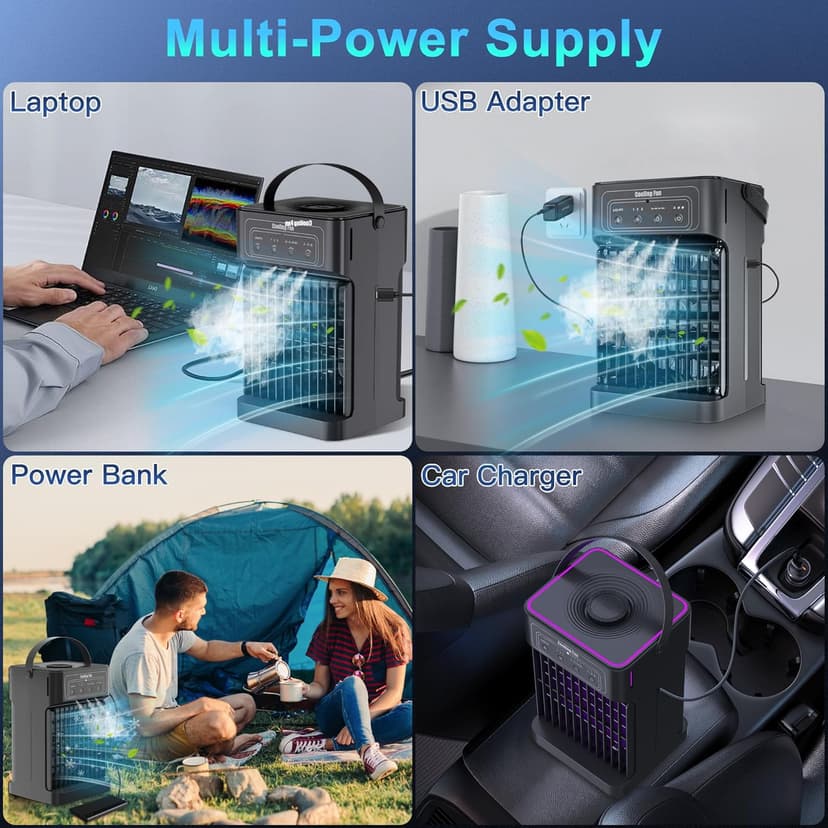 Portable Air Conditioners, 4-IN-1 Portable AC Unit with 3 Wind Speeds, 3 Spray Mode, 7 Night Light & 2-8H Timer Air Conditioner Portable,Personal Small Mini Air Conditioner Air Cooler for Room Camping