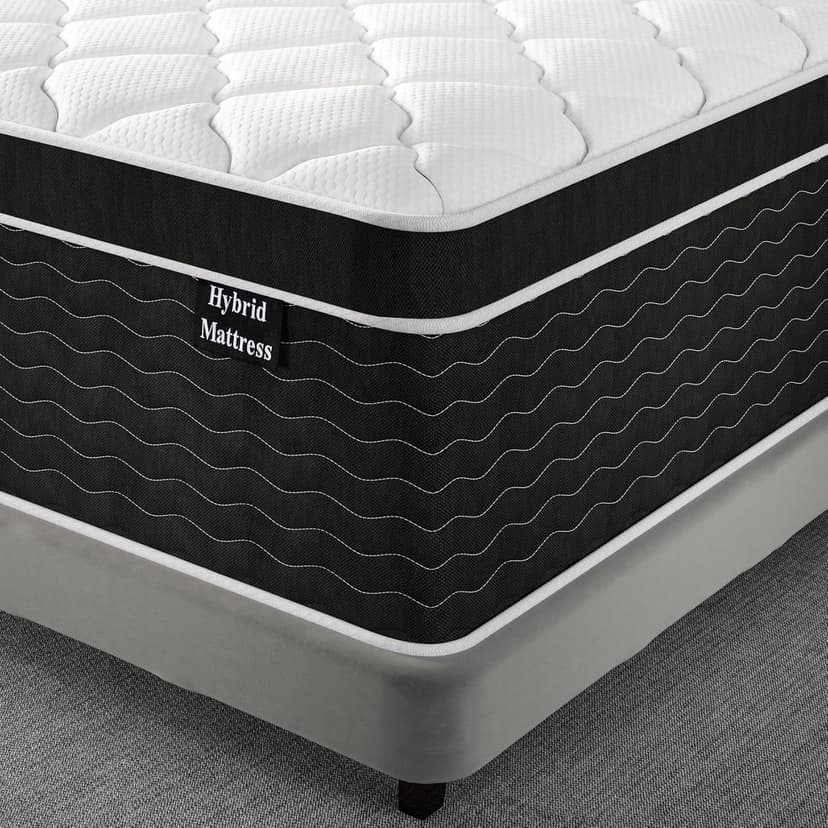 Queen Mattress, 14 inch Queen Bed Mattress in a Box, Firm Hybrid Mattresses with Gel Memory Foam and Pocket Springs, Pressure Relief & Upgraded Support, Cooling and Breathable