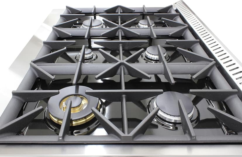 DE360GRSSS Gas Range Cooktop 36-Inch with Porcelain Convection Oven and Broil Function, 6 Sealed Burners and Continuous Grates with Stainless Steel Construction, Silver