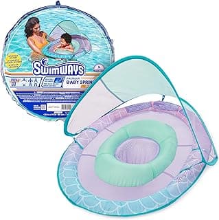 SwimWays Baby Spring Float with Adjustable Canopy and UPF Sun Protection, Blue Lobster