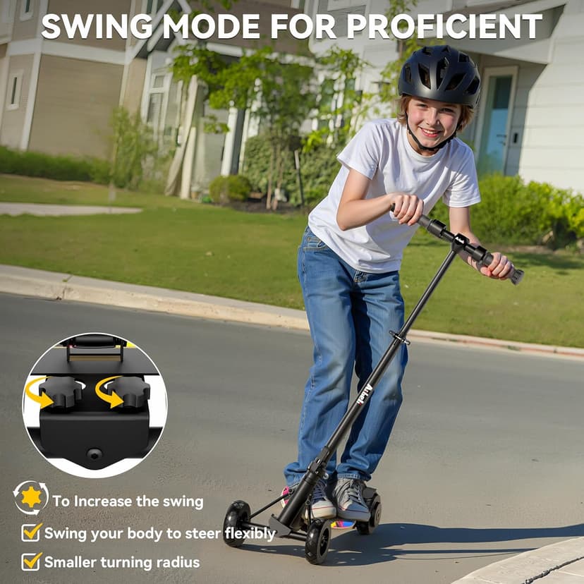 4-Wheel Electric Scooter for Kids w/250W Brushless Motor, Up to 10 MPH & 8.5 Miles, Rainbow Lights, LED Display, 5 Speed & Adjustable Balance, Foldable Kids Electric Scooter, UL 2272 Certified