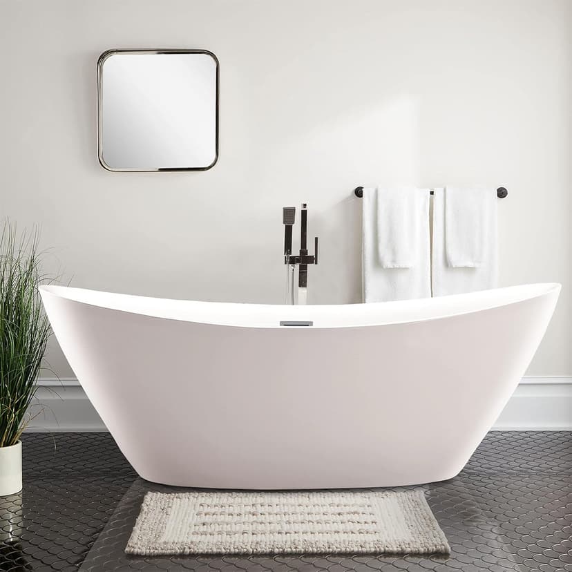 Vanity Art 71" X 33" Freestanding Bathtub | Home Improvement Bathtubs with Contemporary Design for Soaking and Bathing, Overflow and Pop-up Drain with UPC Certified, Acrylic, VA6807-PC