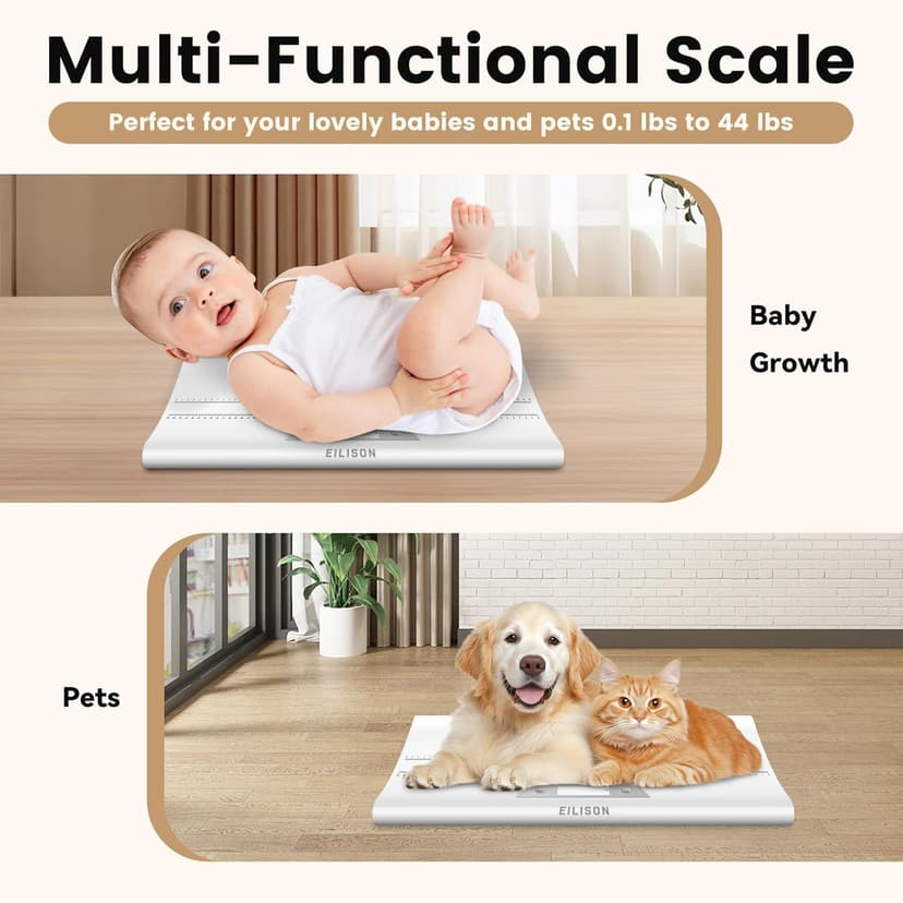 EILISON Baby Scale with Height Measuring - Digital Weight Scale for Infants, Toddlers & Pets - 0.1-44 lbs, Tare Function, Hold Feature, Accurate Baby Weighing Scale for Growth Tracking (White)