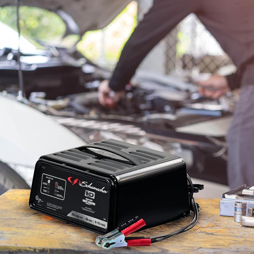 Schumacher Electric 6A Battery Charger and 50A Engine Starter, 4-in-1 Solution for 12V Batteries, Battery Maintainer, 10A Boost, SC1305, for Car, SUV, Truck, and Marine Batteries