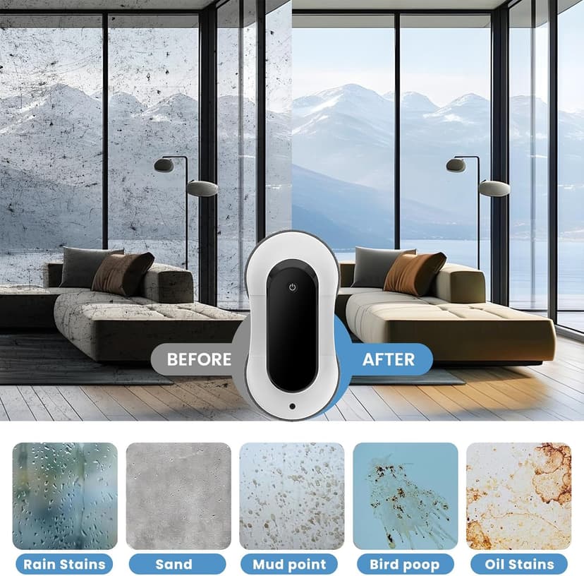 Portable Window Cleaning Robot, Ultrasonic Dual Spray,3000Pa Suction Power, Window Cleanner with Intelligent Edge Detection, Infrared Remote Control