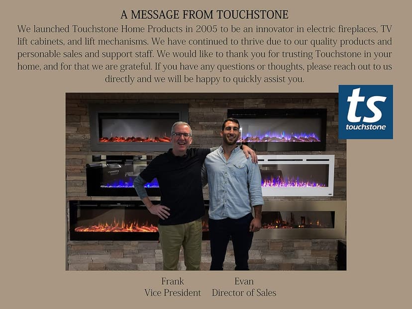 Touchstone Smart Electric Fireplace-The Forte 40" Recessed Mounted-30 Realistic Ember Color/Flame Options-1,500W Heater w/Thermostat-Black-Log & Crystal Hearth Options-Alexa/WiFi Enabled