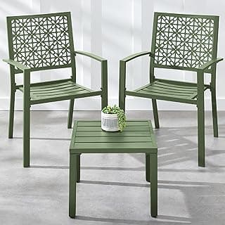Best Choice Products 3-Piece Outdoor Bistro Set, Stackable Modern Steel Furniture for Porch, Garden w/ 2 Chairs, Table, Geometric Decor - Sage Green