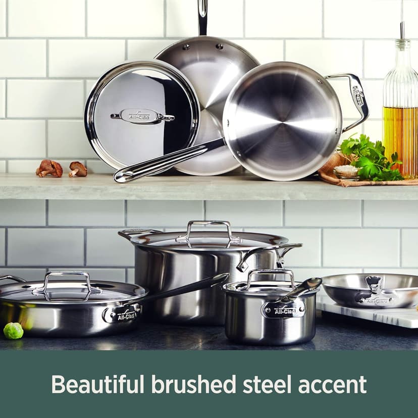 All-Clad D5 Brushed 5 Ply Stainless Steel Cookware Set 10 Piece w/ Frying Pans, Pots and Pans Set, Induction, Oven Broiler Safe 600F, Silver