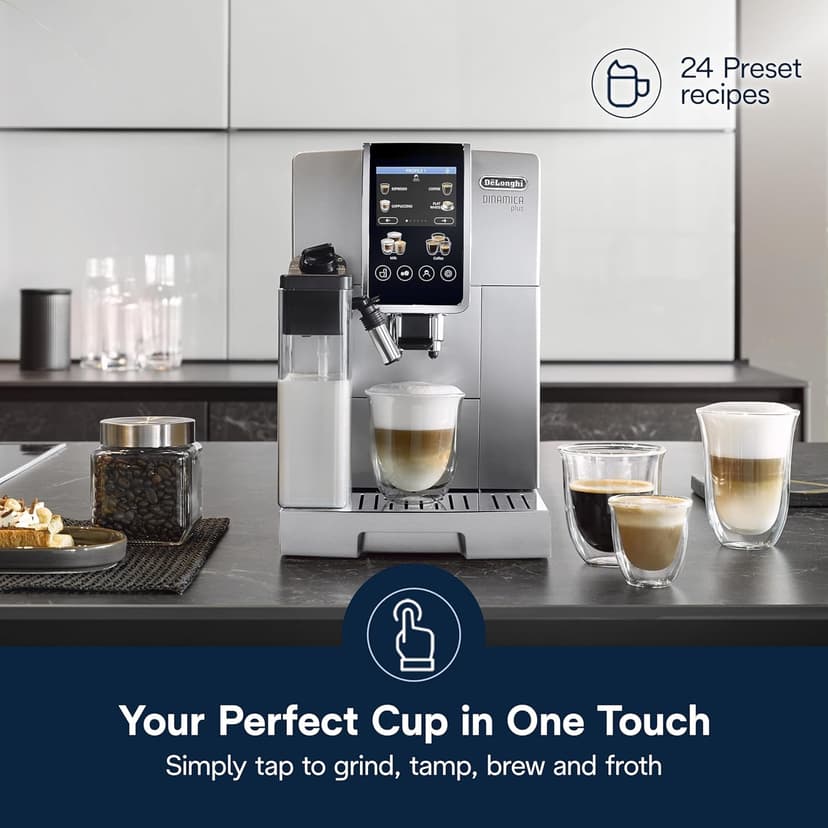 De'Longhi Dinamica Plus Espresso & Coffee Machine, Automatic Milk Frother, 24+ One Touch Recipes, Enjoy Lattes, Cappuccinos, and more, ECAM38085SB