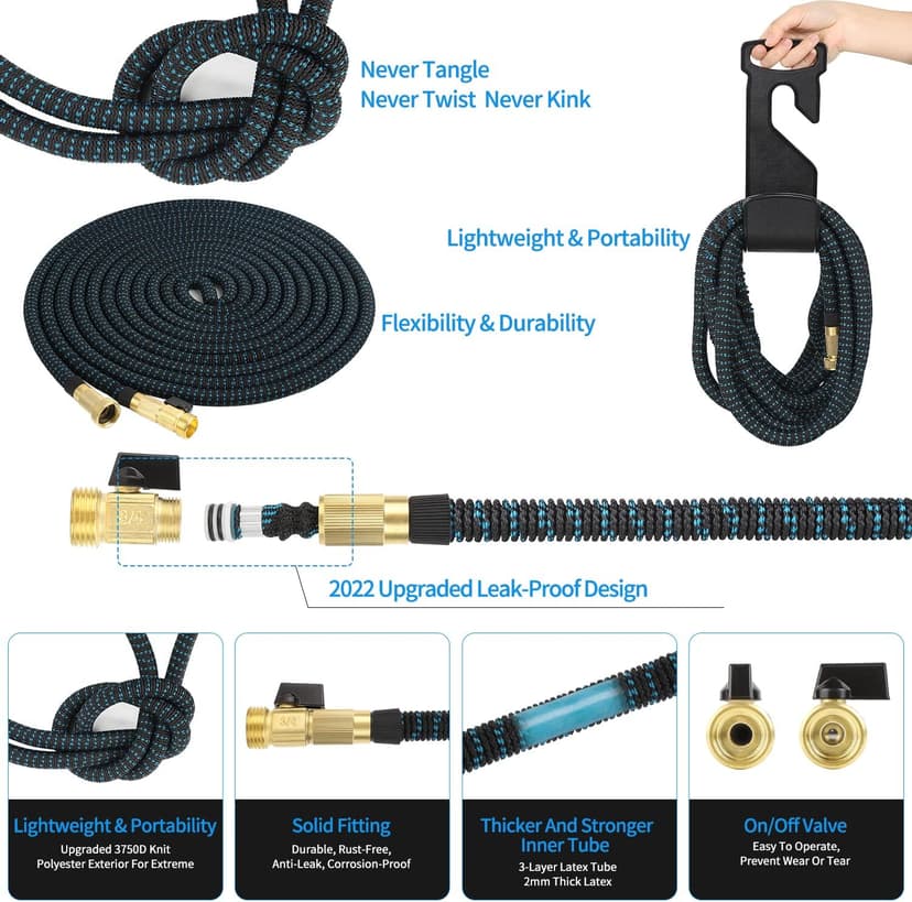 200 ft Garden Hose Expandable Hoses - Upgrade 2025 Flexible Water Hose with 10 Functions Spray Nozzle，Car Wash Hoses with Solid Brass Connector, Leakproof Lightweight Expanding Pipe for Yard,Outdoor