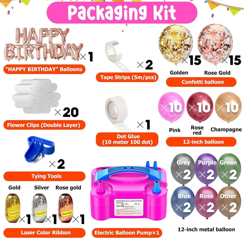 Portable Electric Balloon Pump - 110V 600W Dual Nozzle Balloon Inflator Pump with 113 Accessories（Including Balloon, Balloon Arch Kit, Balloon Blower Air Pump Machine Decorations for Party