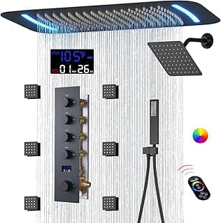 Matte Black Dual Shower Heads Shower System with 26"X16" LED Rainfall Shower Head and 8" Side Showerhead,Digital Display Shower Faucet Set with 6 PCS Body Jets and Handheld Spray
