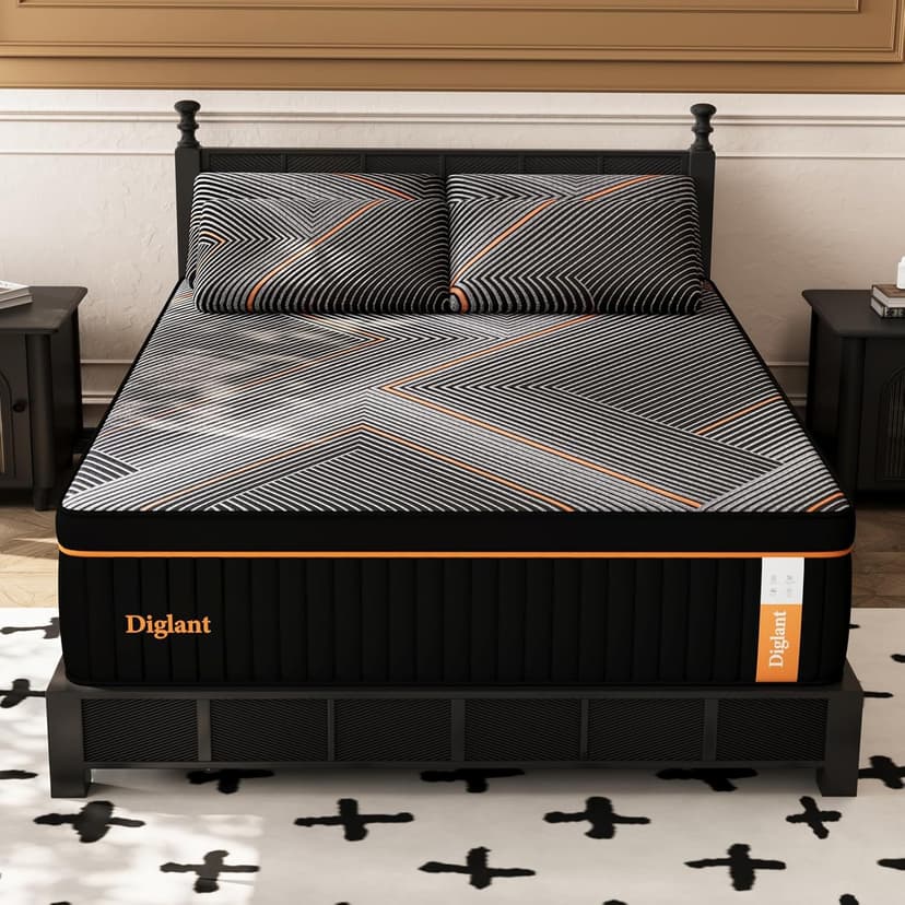 DIGLANT King Mattress,14 Inch Plush Hybrid Mattress, Black Memory Foam with Individually Pocket Coils Mattress King Size in Box, Euro Top Mattress for Pressure Relief,Balanced Support, 76"*80"