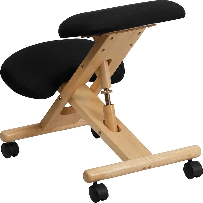 Flash Furniture Posey Mobile Wooden Kneeling Office Chair for Improved Posture, Height-Adjustable Ergonomic Office Kneeling Chair, Natural/Black