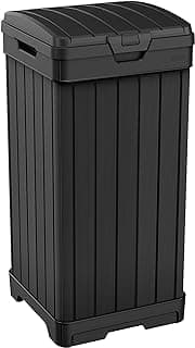 Keter Baltimore Resin 38 Gallon Outdoor Kitchen Trash Can with Lid and Drip Tray for Easy Cleaning-Perfect for Patio Dining, Black