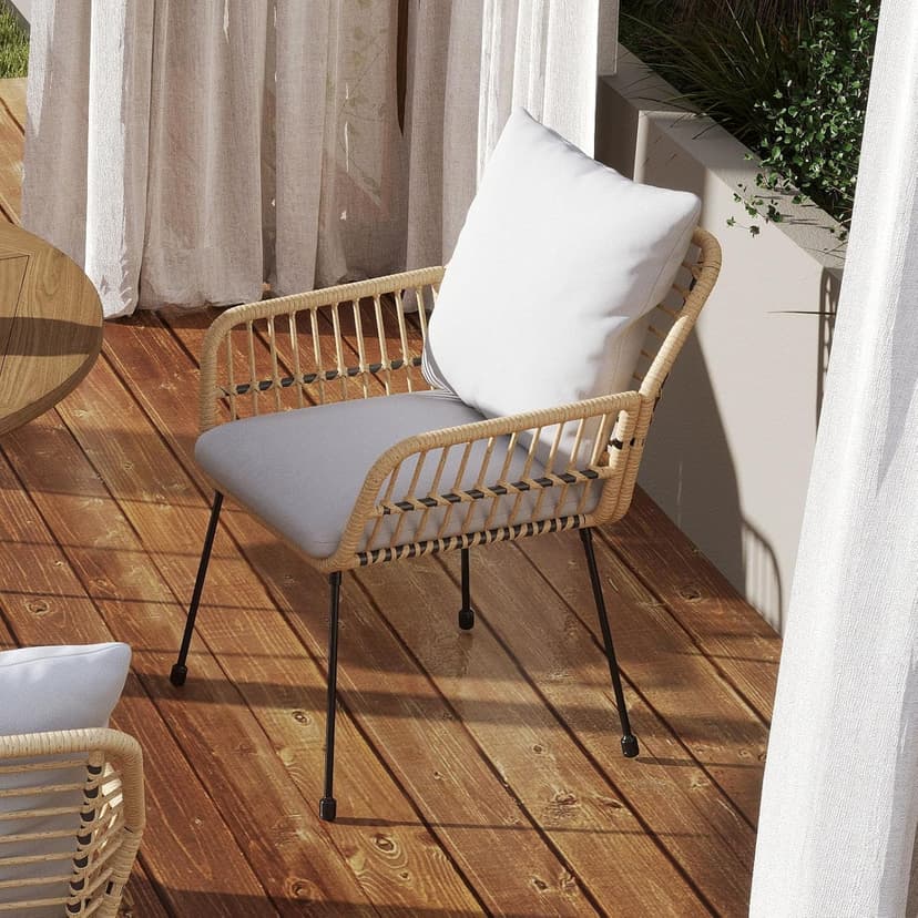 3 Pieces Outdoor Bistro Set, Bistro Set Outdoor with Glass Top Table, Patio Wicker Furniture Set 3 Piece, Rattan Conversation Set for Balcony, Lawn, Garden, Backyard, Poolside, Beige