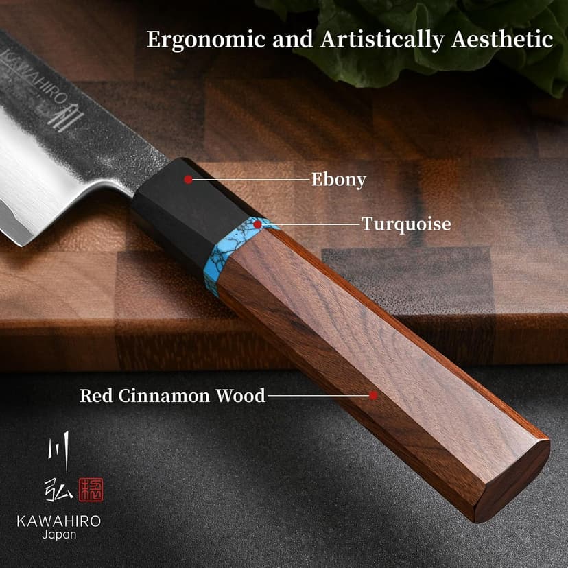 KAWAHIRO Japanese Chef Knife, 210mm Black Forged VG10 Kitchen Knife, Handcrafted Professional Chefs Knife with Ergonomic Handle, Perfect Birthday Gifts for Men Women, Luxury Gift Wood Box