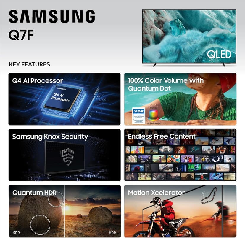 Samsung 65-Inch Class QLED Q7F Series Samsung Vision AI Smart TV (2025 Model, 65Q7F) Quantum HDR, Object Tracking Sound Lite, Q4 AI Gen1 Processor, 4K upscaling, Gaming Hub, Alexa Built-in