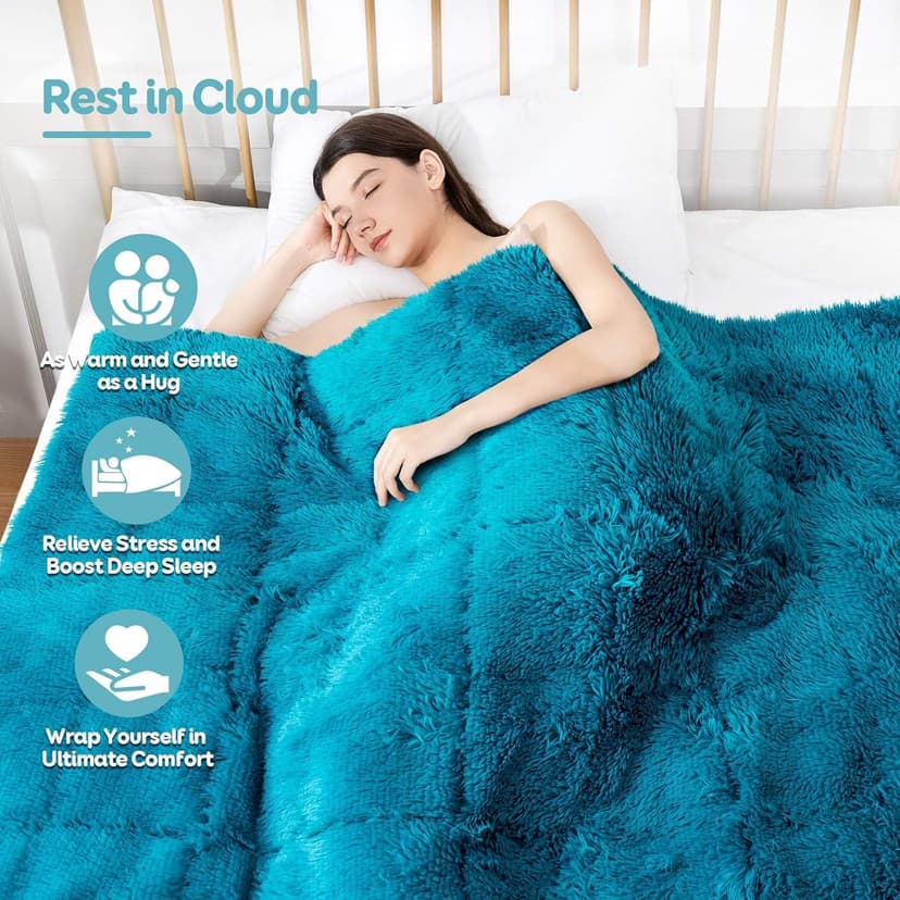 Cottonblue Weighted Blanket 15lbs, Sherpa Faux Fur Reversible Luxury Snugly Long Fur Warm Heavy Blanket 60x80 inches, Warm Plush Sherpa Weighted Blanket Queen Size for Couch Sofa Bed, Teal Green