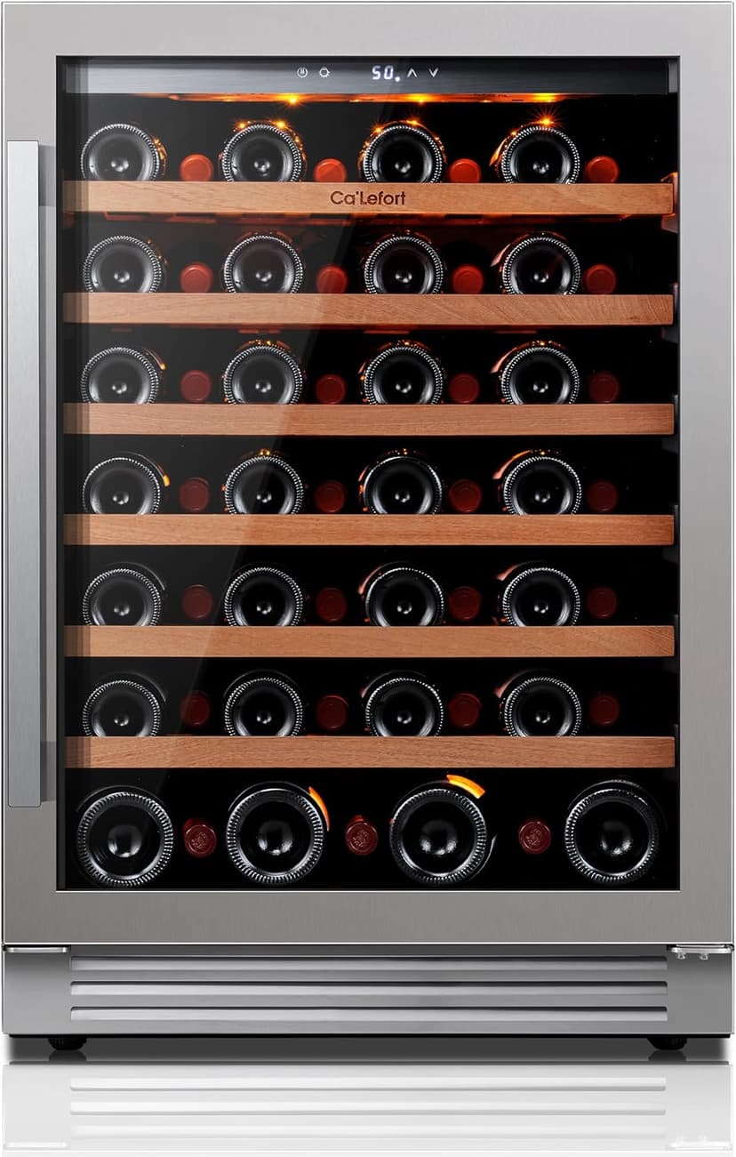 24 Inch Wine Fridge, 54 Bottle Wine Cooler Refrigerator, 40-65°F Wine Refrigerator Glass Door, 3 LED Wine Fridge, Built-in or Freestanding Wine Fridge for Home/Bar/Kitchen (5.65 cu.ft)