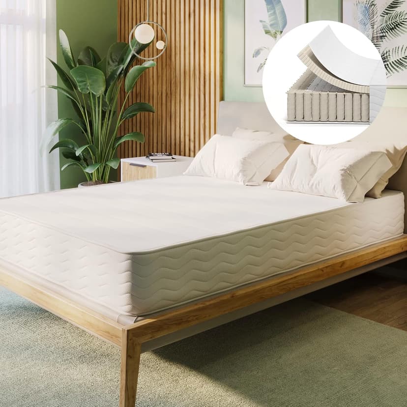 Queen 10.5-Inch GOTS-Certified Organic Latex Hybrid Quilted Mattress - Medium Firm Mattress in a Box with Soft & Organic Cotton Breathable Cover