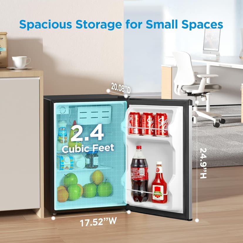 Midea WHS-87LSS1 Refrigerator, 2.4 Cubic Feet, Stainless Steel