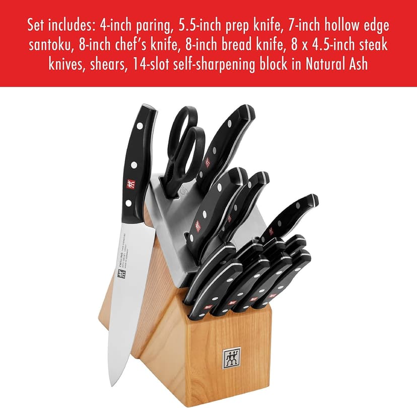 ZWILLING Twin Signature 15-Piece German Knife Set with Block, Razor-Sharp, Made in Company-Owned German Factory with Special Formula Steel perfected for almost 300 Years, Dishwasher Safe