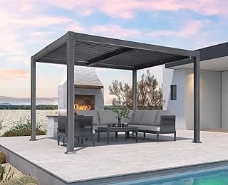 PURPLE LEAF Louvered Pergola 10' x 12' Patio Aluminum Pergola with Independent Adjustable Rainproof Roof Hardtop Small for Outdoor Deck Garden Yard