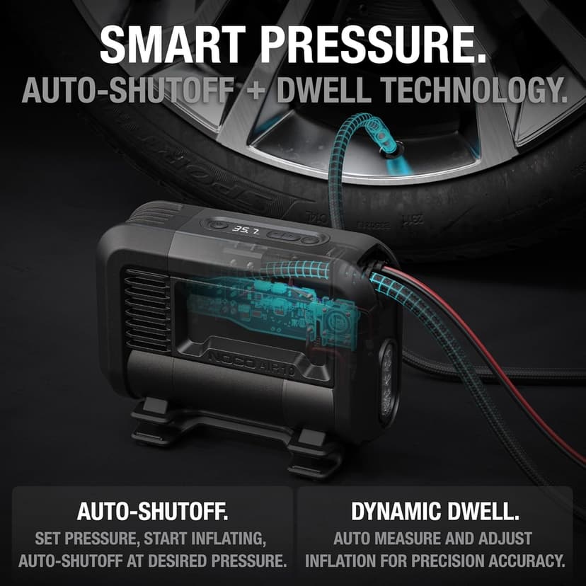 NOCO AIR10 UltraFast 10A Tire Inflator, 12V Portable Air Compressor Pump, Rated at 60 PSI, Inflates Tires from 0-40 PSI in 3.8 Minutes with a Digital Gauge, Smart Pressure and Auto-Shutoff