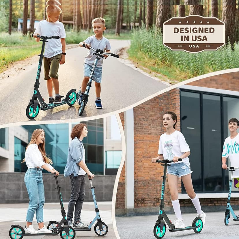Kick Scooter for Ages 6+,Kid, Teens & Adults. Max Load 240 LBS. Foldable, Lightweight, 8IN Big Wheels for Kids, Teen and Adults, 4 Adjustable Levels. Bearing ABEC9