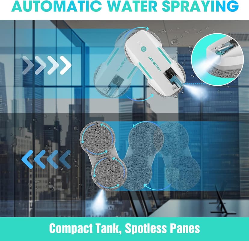 HAUSHOF Robot Window Cleaner with 3800Pa Suction, Auto Water Spray, AI Path Planning & Edge Detection, Remote Control for High-Rise Window, Glass Door