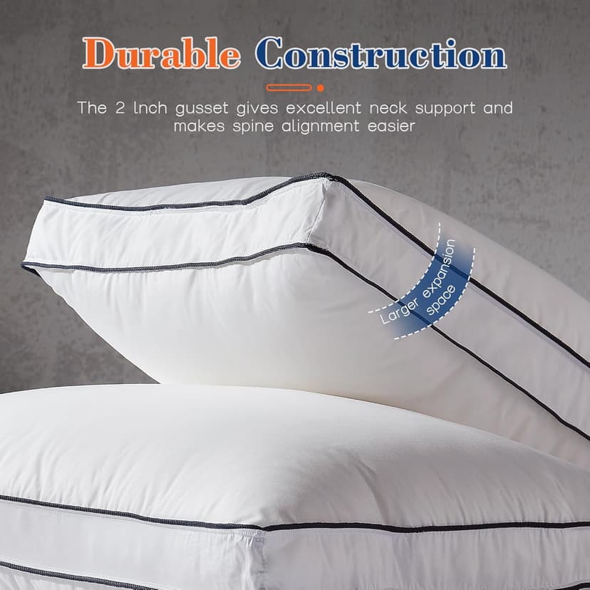 Decroom Goose Feather Down Pillows Queen Size Set of 2, Soft Pillows for Luxury Hotel Quality Gusseted Pillow 2 Pack, Bed Pillows for Sleeping, Breathable, Fluffy for Side, Back Sleepers