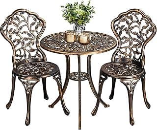 Yaheetech 3-Piece Outdoor Bistro Set w/Leaf Design, Rust-Resistant Cast Aluminum Table and Chairs for Balcony Backyard Garden