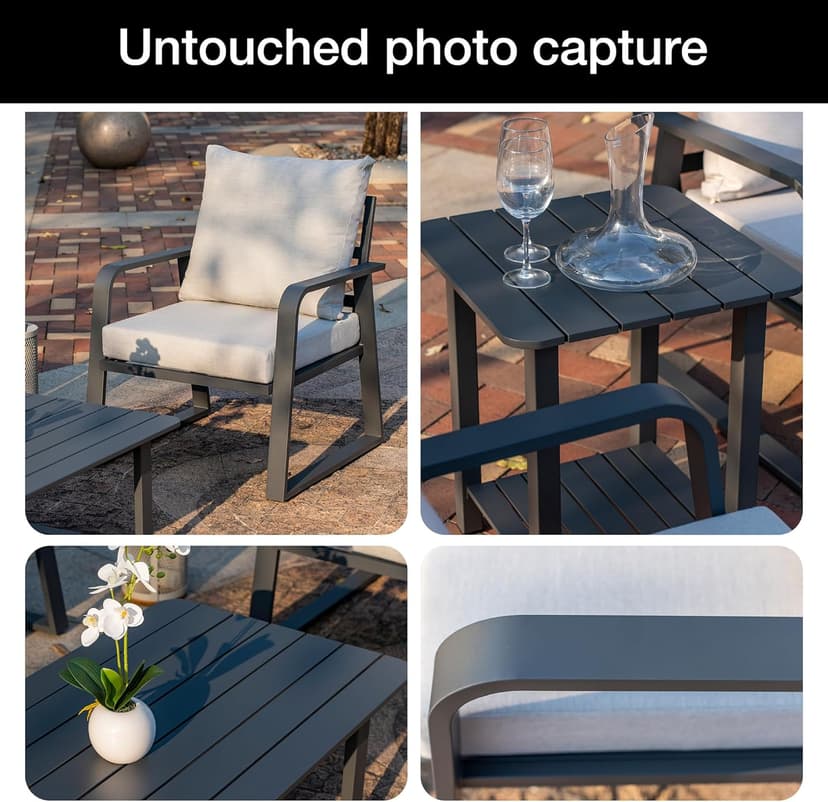 Outdoor Patio Furniture Set 4-Piece, Aluminum Swivel Rocking Chairs with All-Weather Cushions, Modern Patio Conversation Set for Deck, Porch, Garden (Dark Grey)