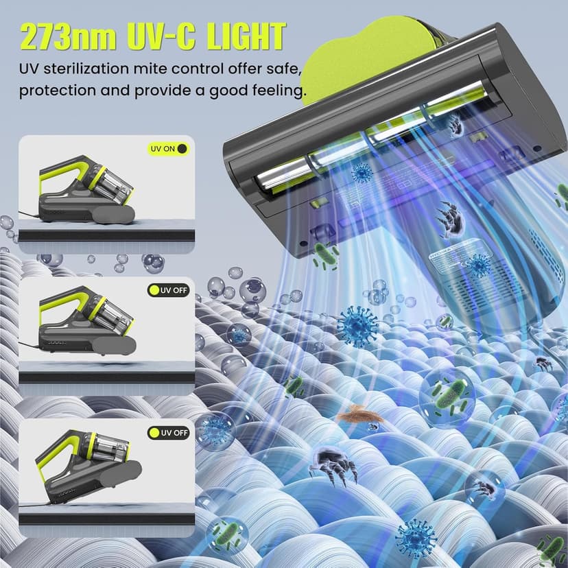 Mattress Vacuum Cleaner UV for Pet Hair,16kPa Power Suction Bed Vacuum,140°F Heated Function,Ultrasonic High Tapping with HEPA Filter,Bed Vacuum Cleaner for Sofa, Couch, Crib(Corded,4.5Amp)