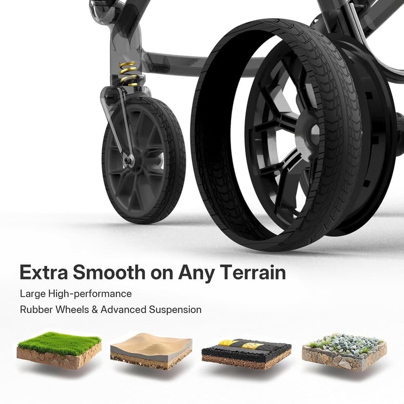Tandem Wagon Stroller for 2 Kids, All-Terrain with Removable UV-Protection Canopy, Adjustable Push/Pull Handle, Snack Tray & Cup Holders, Perfect for Baby and Toddler（Khaki）