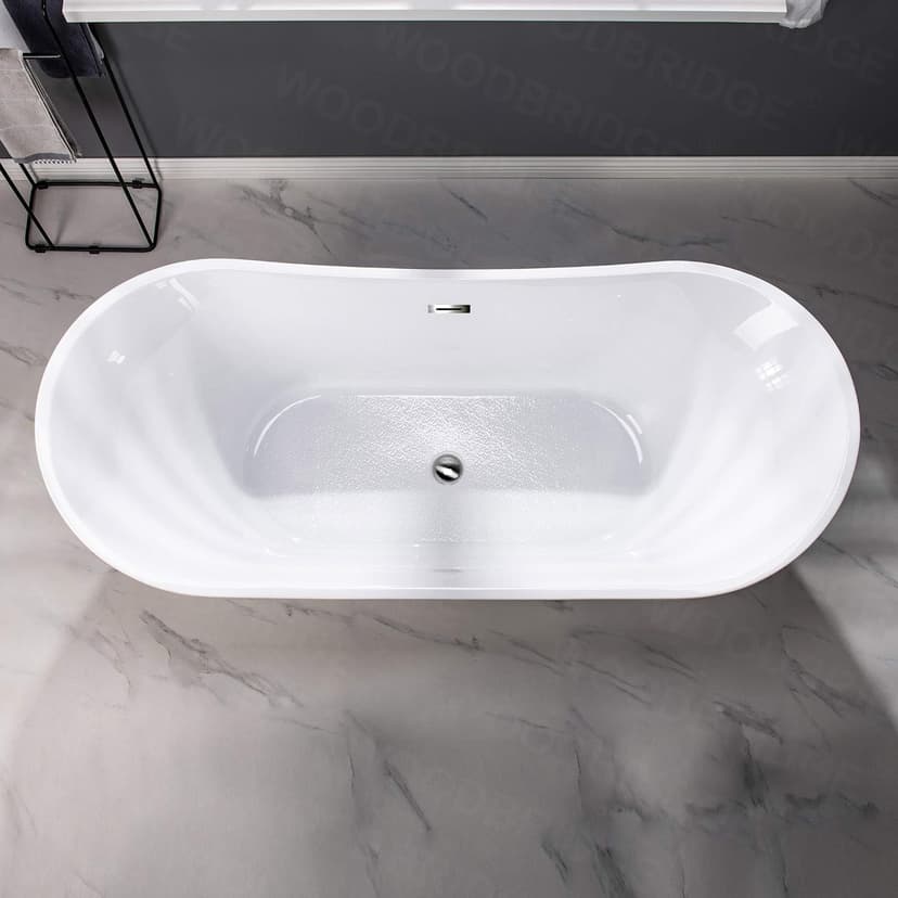 WOODBRIDGE 71"Freestanding White Acylic Soaking Bathtub with Chrome Drain and Overflow,B0017 C