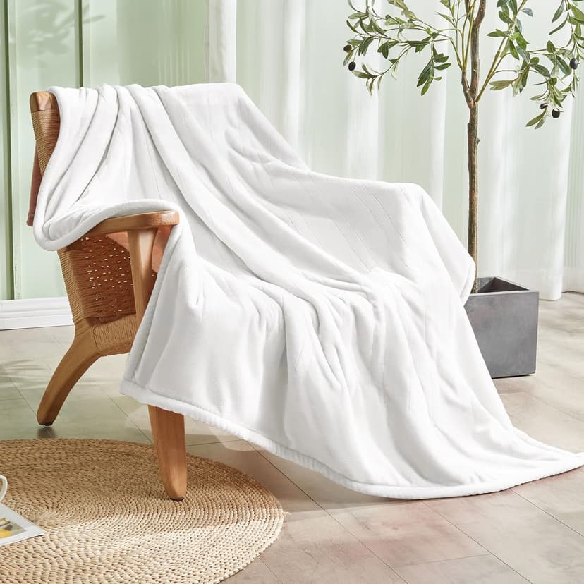 Electric Heated Blanket, Flannel & Sherpa Fast Heating Soft Fleece Heated King Blanket 90"x100" with 6 Heating Levels & 10H Auto Off - White
